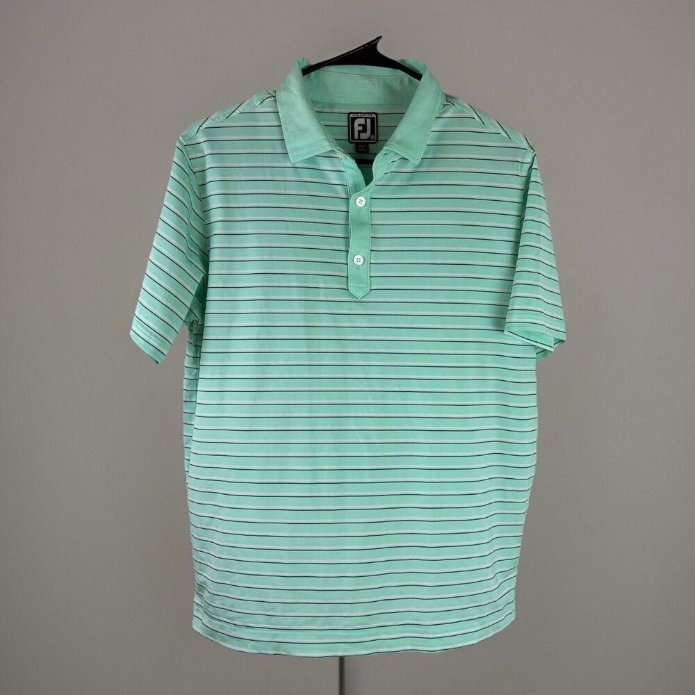Footjoy FJ Striped Polo Shirt Mens Medium Golf Green Short Sleeve